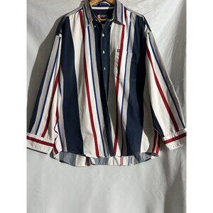 1 Vtg Ralph Lauren CHAPS Men's XL Red Blue Striped Button Down Shirt 90's